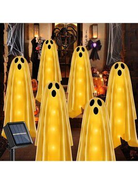 6Pack Solar Ghost Pathway Lights Warm White Outdoor Front Porch Halloween Decor